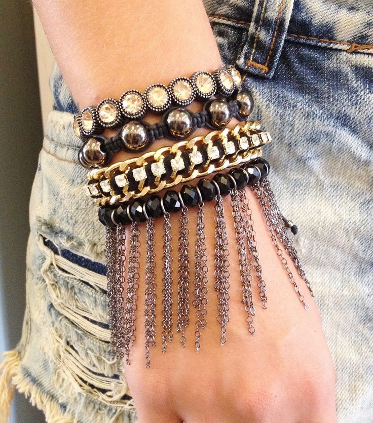 pulseira de franja com strass
